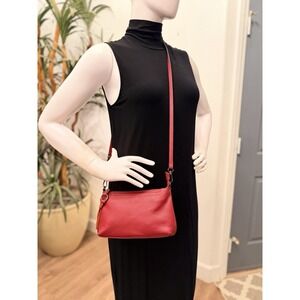 Lecxci Genuine Pebbled Leather Crossbody Purse Red Shoulder Bag Sleek Minimalist